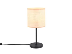LED Tischleuchte mit Lampenschirm aus geflochtenem Bast, Höhe 37cm