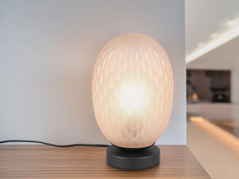 LED Tischleuchte mit ovalem Glasschirm Bernsteinfarbig, Höhe 28cm