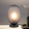 LED Tischleuchte mit ovalem Rauchglas Lampenschirm, Höhe 28cm