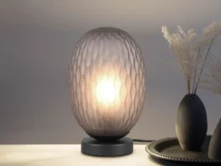 LED Tischleuchte mit ovalem Rauchglas Lampenschirm, Höhe 28cm