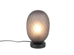 LED Tischleuchte mit ovalem Rauchglas Lampenschirm, Höhe 28cm