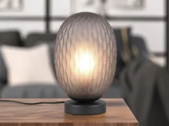 LED Tischleuchte mit ovalem Rauchglas Lampenschirm, Höhe 28cm