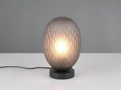 LED Tischleuchte mit ovalem Rauchglas Lampenschirm, Höhe 28cm