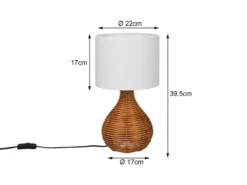 LED Tischleuchte mit Rattangeflecht und Stoffschirm Weiß, Höhe 40cm