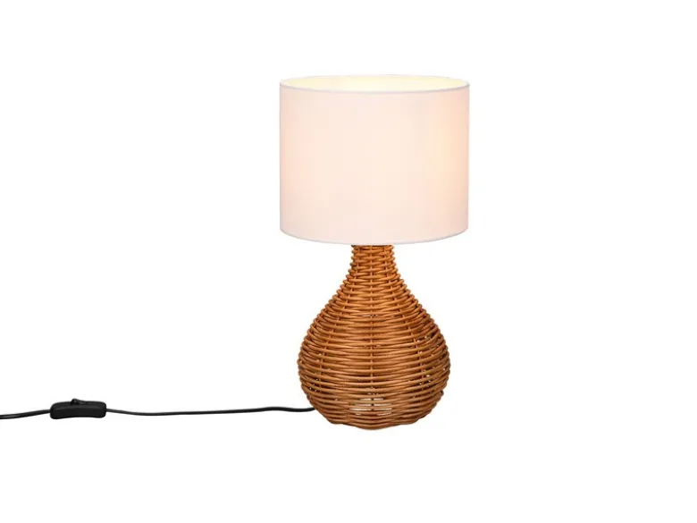 LED Tischleuchte mit Rattangeflecht und Stoffschirm Weiß, Höhe 40cm