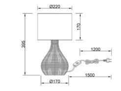 LED Tischleuchte mit Rattangeflecht und Stoffschirm Weiß, Höhe 40cm