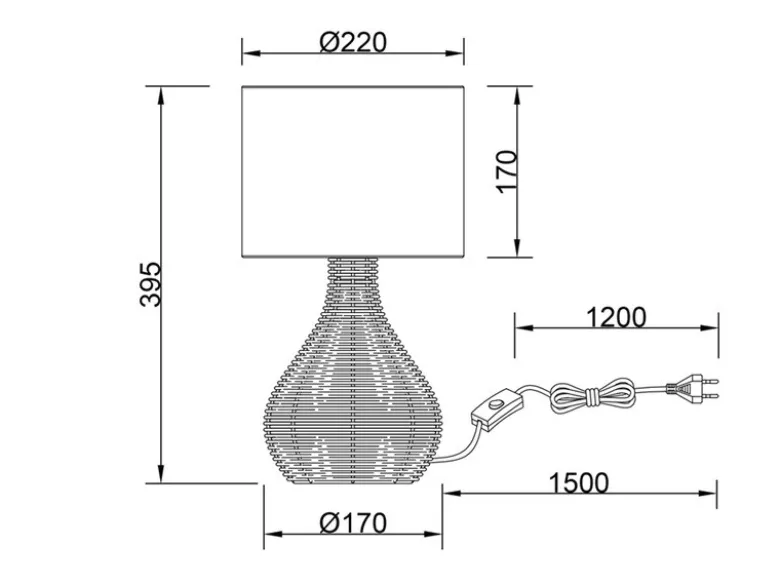 LED Tischleuchte mit Rattangeflecht und Stoffschirm Weiß, Höhe 40cm