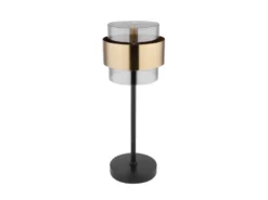 LED Tischleuchte mit Rauchglas Lampenschirm, Messingring, Höhe 47cm