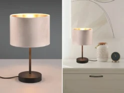 LED Tischleuchte mit Samt Lampenschirm Beige Gold, Höhe 33cm