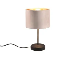 LED Tischleuchte mit Samt Lampenschirm Beige Gold, Höhe 33cm