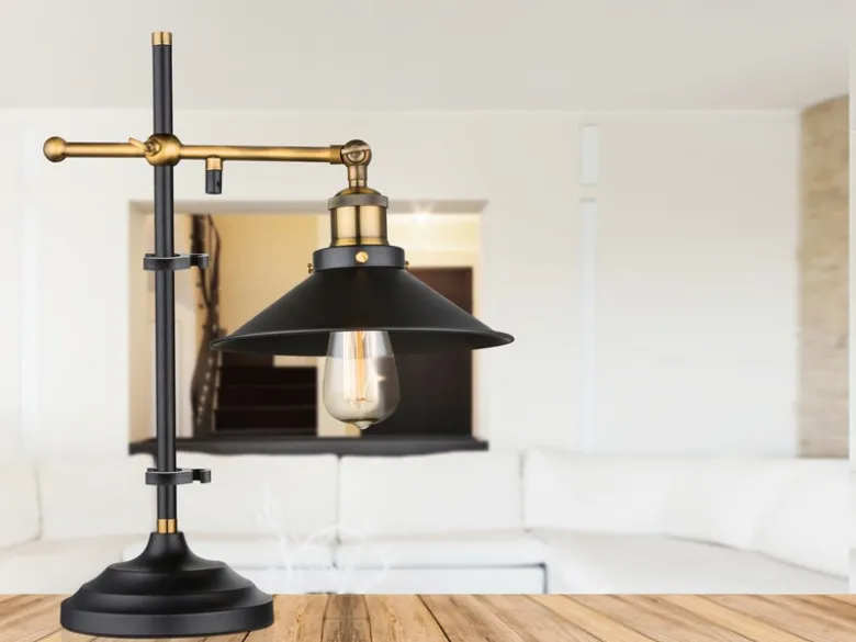 LED Tischleuchte mit schwenkbarem Metallschirm Schwarz, Höhe 45,5cm