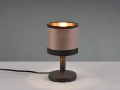 LED Tischleuchte mit Stoffschirm in Taupe/Gold, Touchfunktion, Höhe 22,5cm