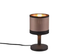 LED Tischleuchte mit Stoffschirm in Taupe/Gold, Touchfunktion, Höhe 22,5cm