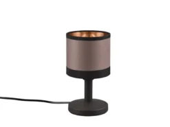 LED Tischleuchte mit Stoffschirm in Taupe/Gold, Touchfunktion, Höhe 22,5cm