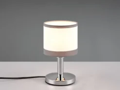 LED Tischleuchte mit Stoffschirm in Weiß/Grau, Touchfunktion Höhe 22,5cm