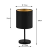 LED Tischleuchte mit Stoffschirm in Schwarz innen Gold, Höhe 28cm