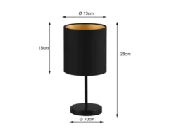 LED Tischleuchte mit Stoffschirm in Schwarz innen Gold, Höhe 28cm