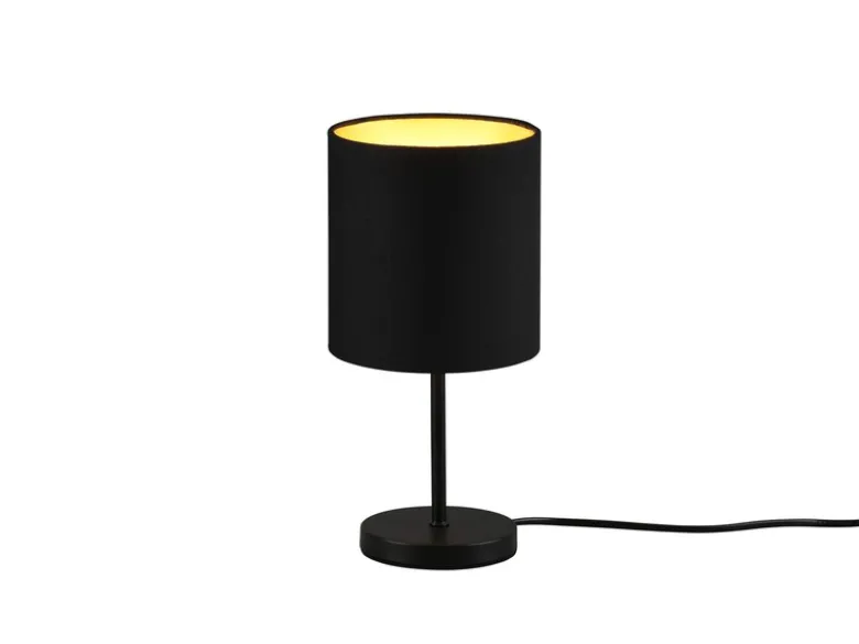 LED Tischleuchte mit Stoffschirm in Schwarz innen Gold, Höhe 28cm