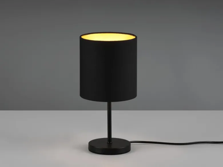 LED Tischleuchte mit Stoffschirm in Schwarz innen Gold, Höhe 28cm
