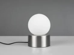 LED Tischleuchte mit Touch-Funktion, Glasschirm Weiß Silber, Höhe 17cm