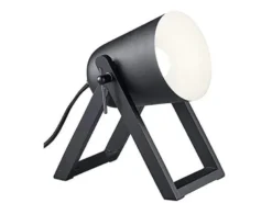 LED Tischleuchte Naturholz mit Metallschirm Schwarz matt, Höhe 21cm