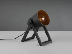 LED Tischleuchte Naturholz & Metallschirm Schwarz/Gold, Höhe 21cm