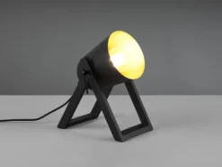 LED Tischleuchte Naturholz & Metallschirm Schwarz/Gold, Höhe 21cm