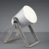 LED Tischleuchte Naturholz mit Metallschirm in Grau, Höhe 21cm