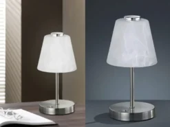 LED Tischleuchten 2er SET 4-fach Dimmer Silber Alabaster Glas, Höhe 24cm