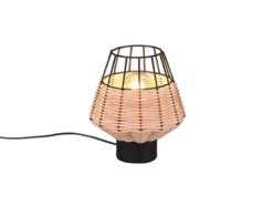 LED Tischleuchte Rattan Geflecht Natur und Gitter im Boho Stil, Höhe 20cm