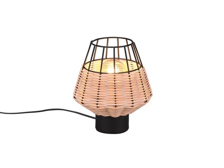 LED Tischleuchte Rattan Geflecht Natur und Gitter im Boho Stil, Höhe 20cm