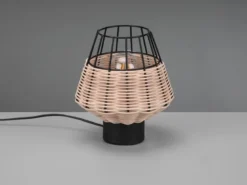 LED Tischleuchte Rattan Geflecht Natur und Gitter im Boho Stil, Höhe 20cm