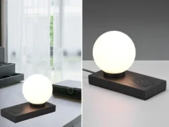 LED Tischleuchte Schwarz induktive Ladestation Touch Glasschirm Weiß, Höhe 15cm