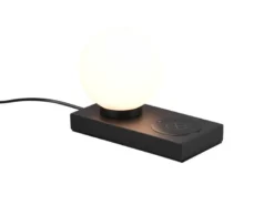LED Tischleuchte Schwarz induktive Ladestation Touch Glasschirm Weiß, Höhe 15cm