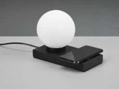 LED Tischleuchte Schwarz induktive Ladestation Touch Glasschirm Weiß, Höhe 15cm
