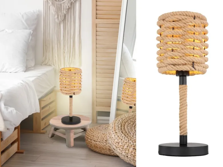 LED Tischleuchte Seillampe mit geflochtenem Lampenschirm, Höhe 45cm