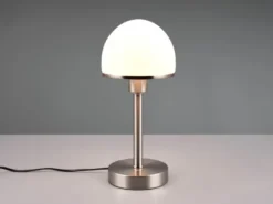 LED Tischleuchte Silber Glasschirm Weiß - Touch dimmbar, Höhe 39cm