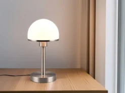 LED Tischleuchte Silber Glasschirm Weiß - Touch dimmbar, Höhe 39cm
