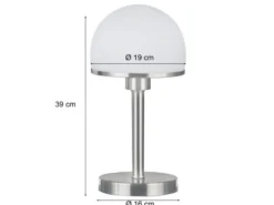LED Tischleuchte Silber Glasschirm Weiß - Touch dimmbar, Höhe 39cm