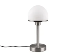 LED Tischleuchte Silber Glasschirm Weiß - Touch dimmbar, Höhe 39cm