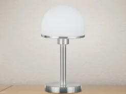 LED Tischleuchte Silber Glasschirm Weiß - Touch dimmbar, Höhe 39cm