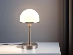LED Tischleuchte Silber Glasschirm Weiß - Touch dimmbar, Höhe 39cm