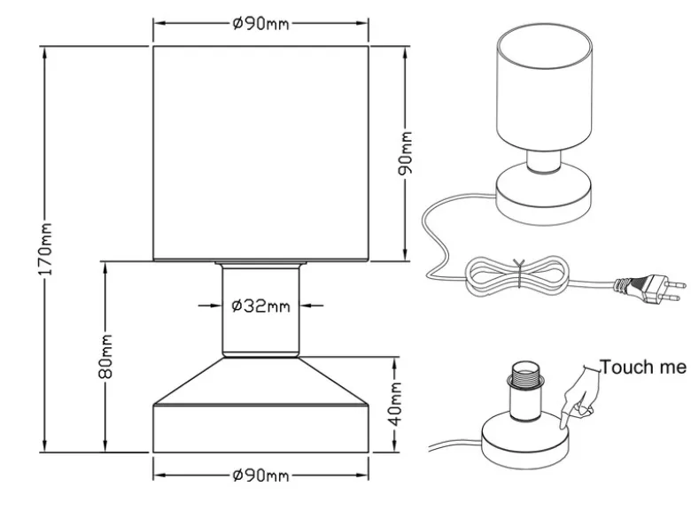 LED Tischleuchte Silber matt ON/OFF über Touch Sensor, Höhe 17cm
