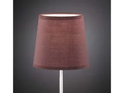 LED Tischleuchte Silber mit Stoffschirm Ø14cm in Hellbraun, Höhe 32cm