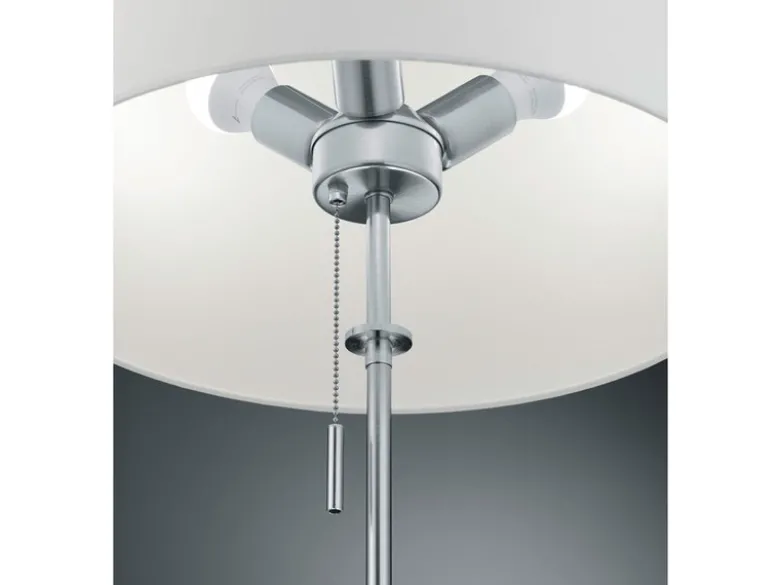 LED Tischleuchte Silber mit Stoffschirm Weiß, Höhe 45-56cm verstellbar