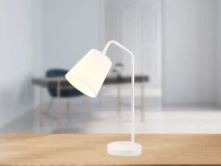 LED Tischleuchte Spot schwenkbar, aus Metall & Stoffschirm in Weiß, Höhe 45cm