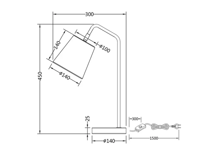 LED Tischleuchte Spot schwenkbar, aus Metall & Stoffschirm in Weiß, Höhe 45cm