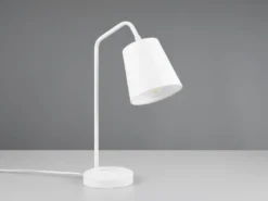 LED Tischleuchte Spot schwenkbar, aus Metall & Stoffschirm in Weiß, Höhe 45cm