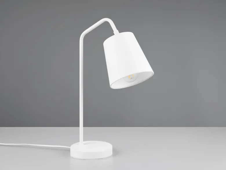 LED Tischleuchte Spot schwenkbar, aus Metall & Stoffschirm in Weiß, Höhe 45cm