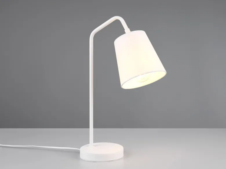 LED Tischleuchte Spot schwenkbar, aus Metall & Stoffschirm in Weiß, Höhe 45cm
